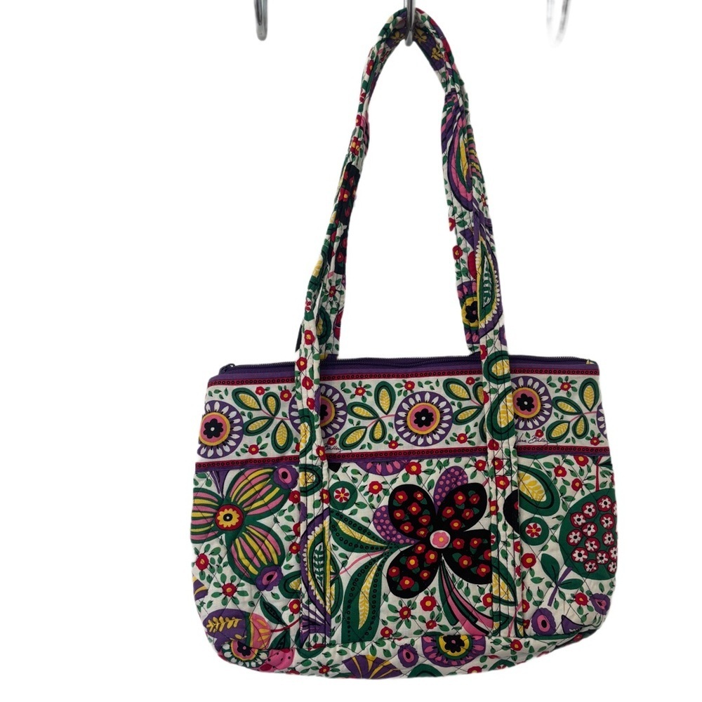 Viva La Vera Bradley Bag Purse Quilted Tote Large Paisley Purple Green